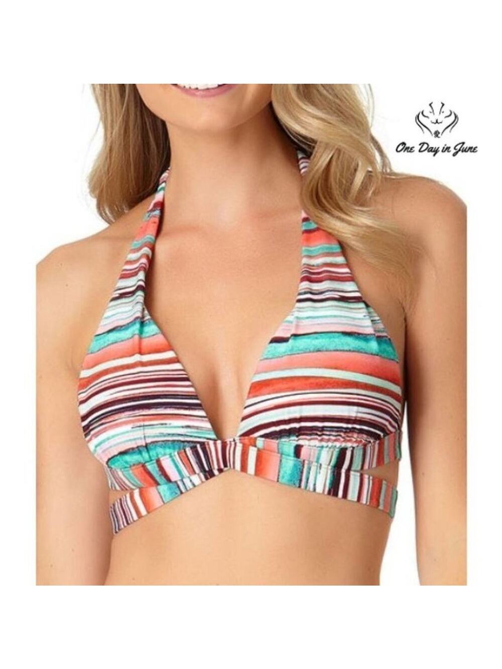 a.n.a Striped Halter Bikini Top Size L